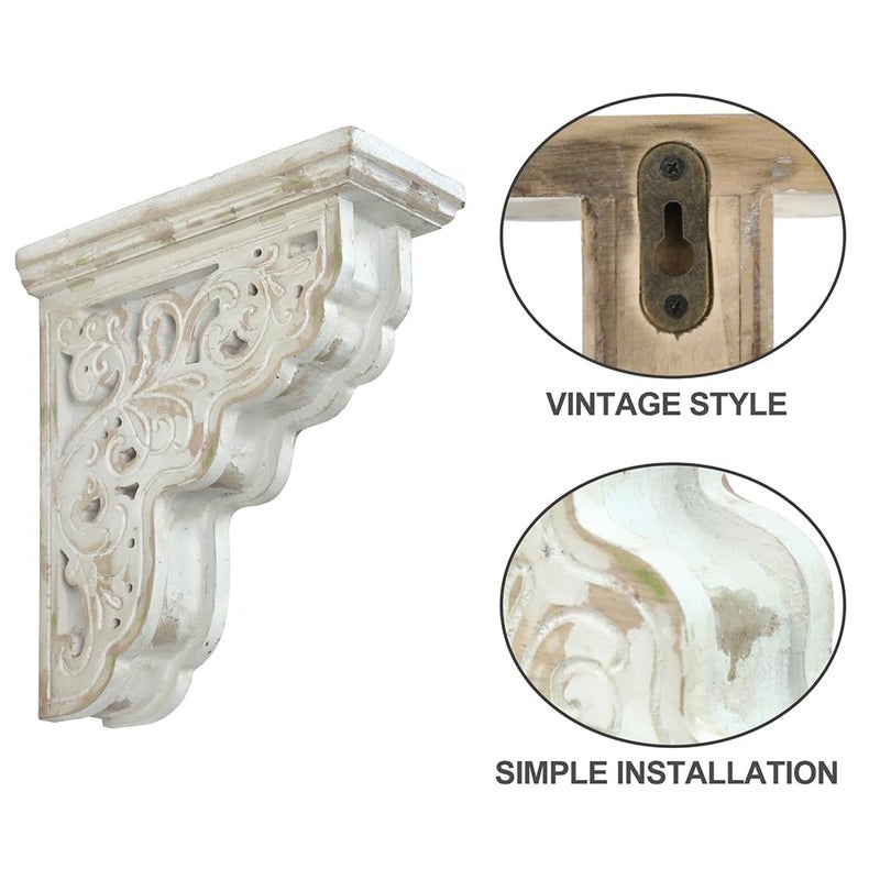 Chadechimo Set of 2 Corbels for Shelves Decorative Shelf Brackets Wood Corbels Farmhouse Shelf Corbels Distressed Decorative Shelf Brackets Floating Shelves Brackets for Home Decor - Image 3